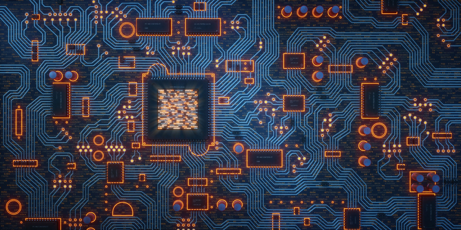 Complex Circuit Board on Dark Surface